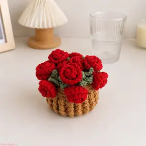 2026 New Handmade Crochet Flower Bouquet Coaster Yarn-Knitted Table Cup Mat Transforms into Bouquet Cute Indoor Ornament Room House Decor Mothers Day Gift for Moms Women Trendy Versatile Hot Selling
