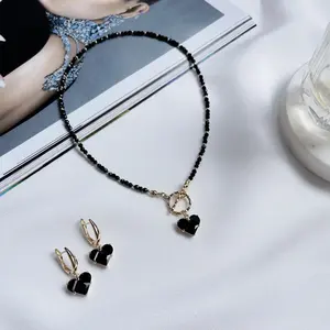 KSENDES JEWELRY Handmade Spinel Necklace and Earrings Set with Heart Pendant Elegant Sparkling Jewelry Gift for Her