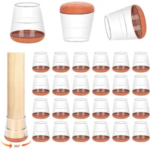 24 PCS Chair Leg Protectors for Hardwood Floors, Silicone Chair Leg Floor Protectors, Clear Chair Leg Floor Protectors Floors from Scratches Reduce Noise(S-Fit 0.6"-0.8")