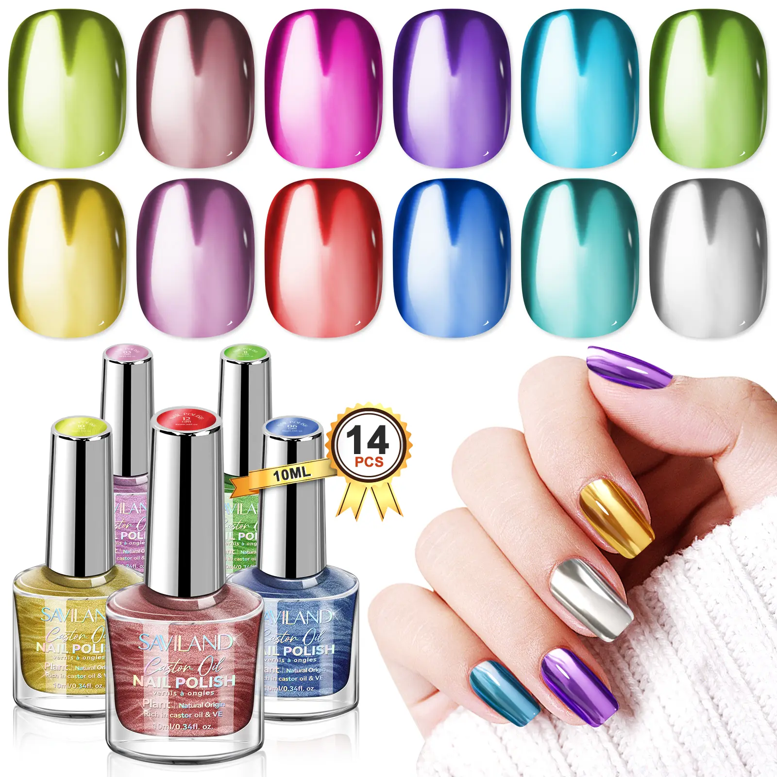 12 Colors Metallic Mirror Chrome Nail Polish Set
