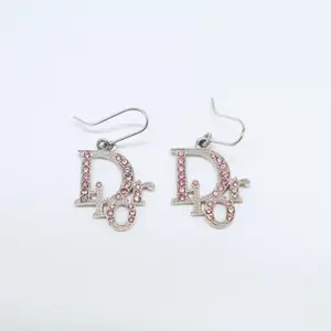 Pre-owned Dior Vintage Pink Crystal Oblique Logo Drop Hook Earrings W21755