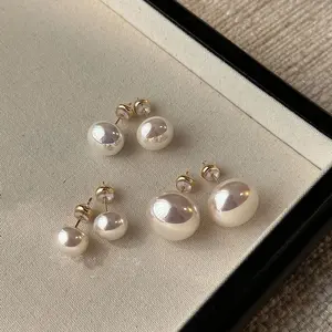 Faux Pearl Stud Earrings for Women, 925 Sterling Silver Posts, Hypoallergenic, Cream & Pink Lustre, Multiple Sizes, Minimalist Earrings, Multi-Size