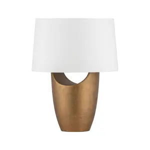 Kamay Table Lamp with Sculptural Curves and Grained Linen Shade - Rustic Elegance