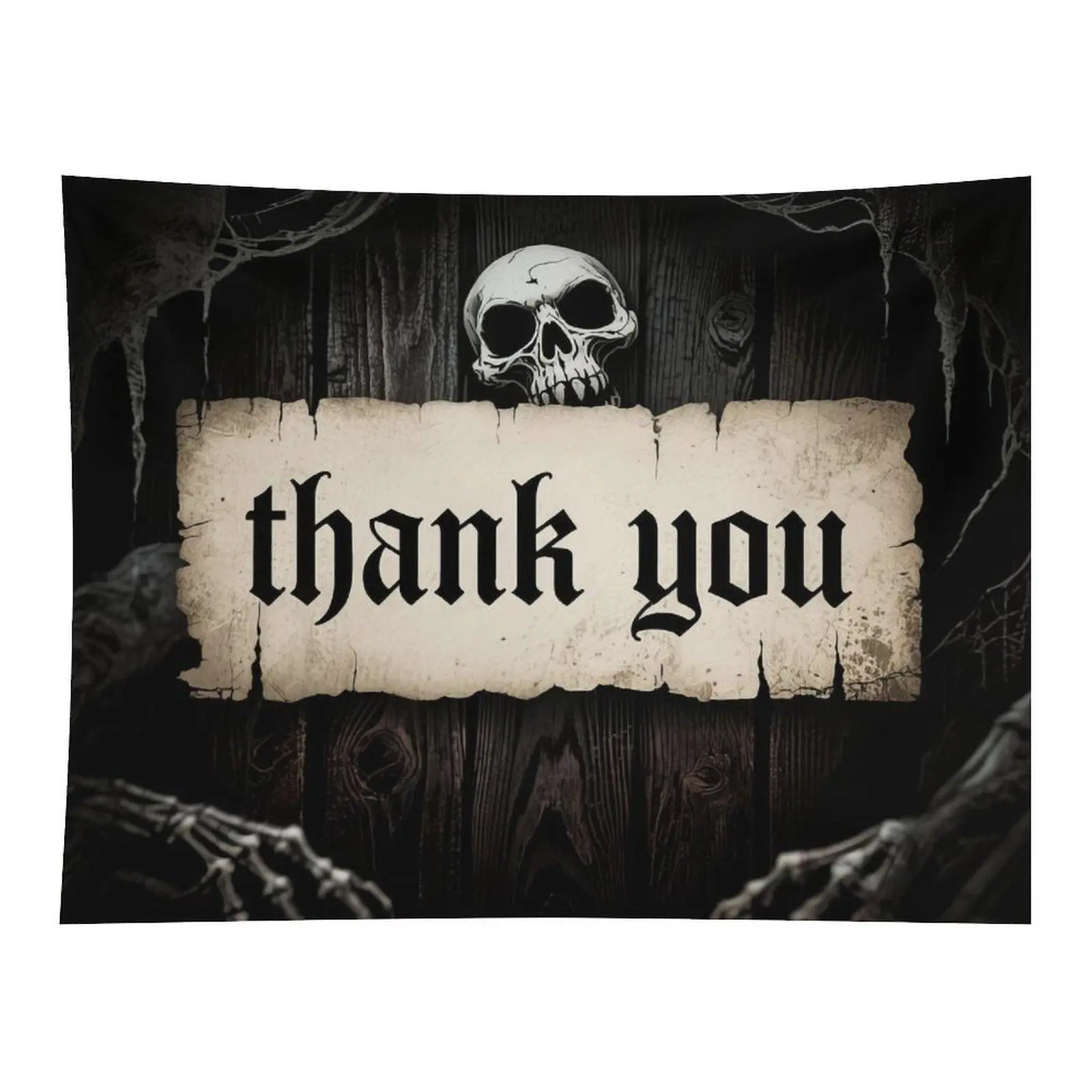 Dark Rustic Wooden Plank Vintage Skull Torn Paper Gothic Thank You Letter Spooky Halloween Wall Tapestry For Dark Academia Room Decor