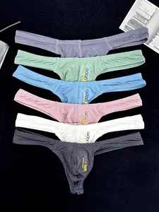 Men's Modal Thong Low Waist Underwear Set, Macaron Soft Colors, Aesthetic, High Stretch Breathable Skin-Friendly, Sexy Trendy Sports Style, 6 Pack