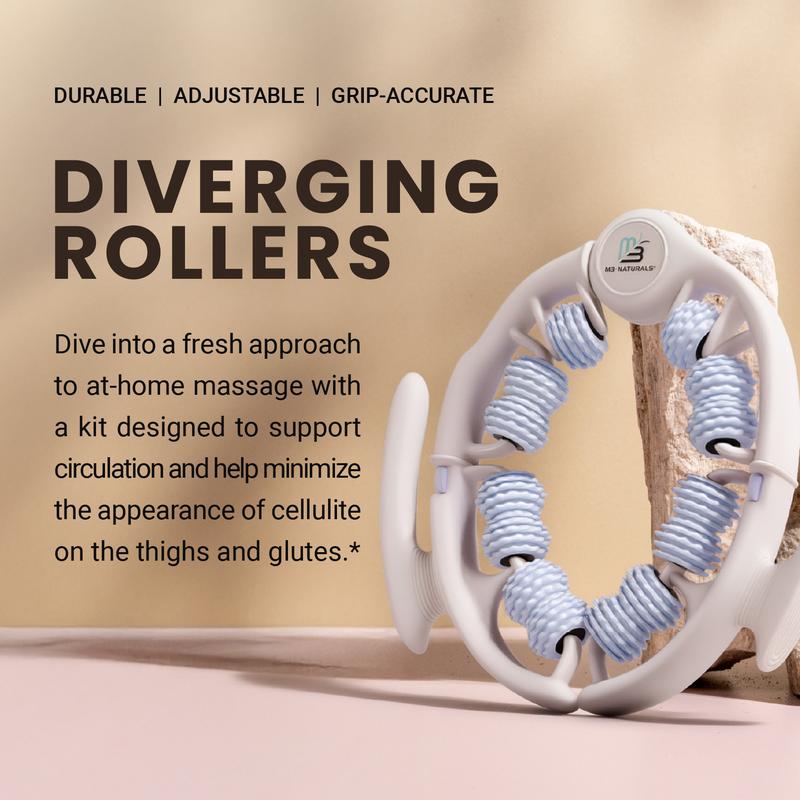 Lymphatic Drainage Massage Oil + Body Roller Kit, with Ylang Ylang, Ginger, Collagen & Stem Cells for Circulation, Detox, Cellulite Removal, Sore Muscle Relief & Skin Firming, 8oz by M3 Naturals