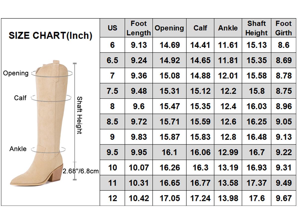 Reitoye Cowboy Boots for Women Embroidery Western Cowgirl Knee High Chunky Heel Boots with Pull-Up Tabs
