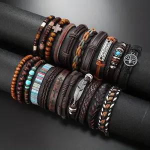 21pcs Vintage Bohemian Braided Bracelet Set, Unisex Daily Decor Gift for Men and Women, Multi-piece Beaded Bracelet Bracelet Set, Suitable for Daily Wear, Friends Gathering, Party Vacation, Perfect Gifts