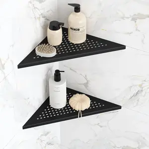 Qeke Corner Shower Shelves, 10" Recessed Tile Shower Shelf Black, 304 Stainless Grout in Corner Tile Shelves, No Drilling, 2 Pack
