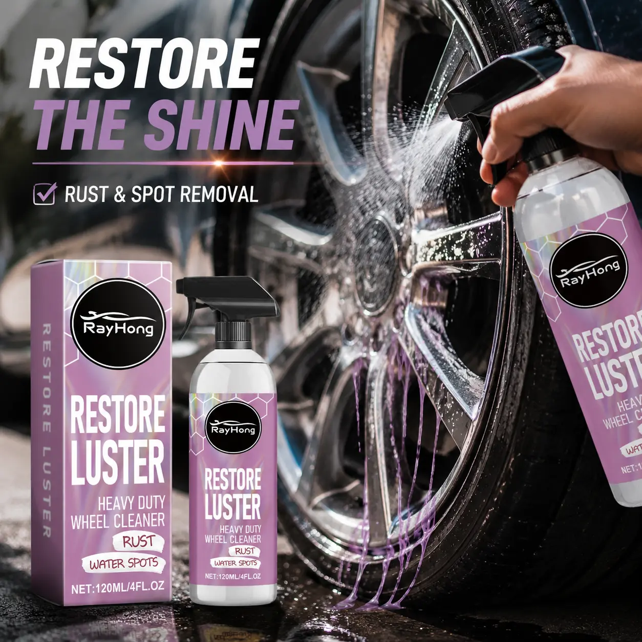 Heavy Duty Wheel Cleaner 120ml Brake Dust Remover Rust Remover Hard Water Spot Remover Rim Cleaner Alloy Wheel Brightener Car Detailing Wheel Shine