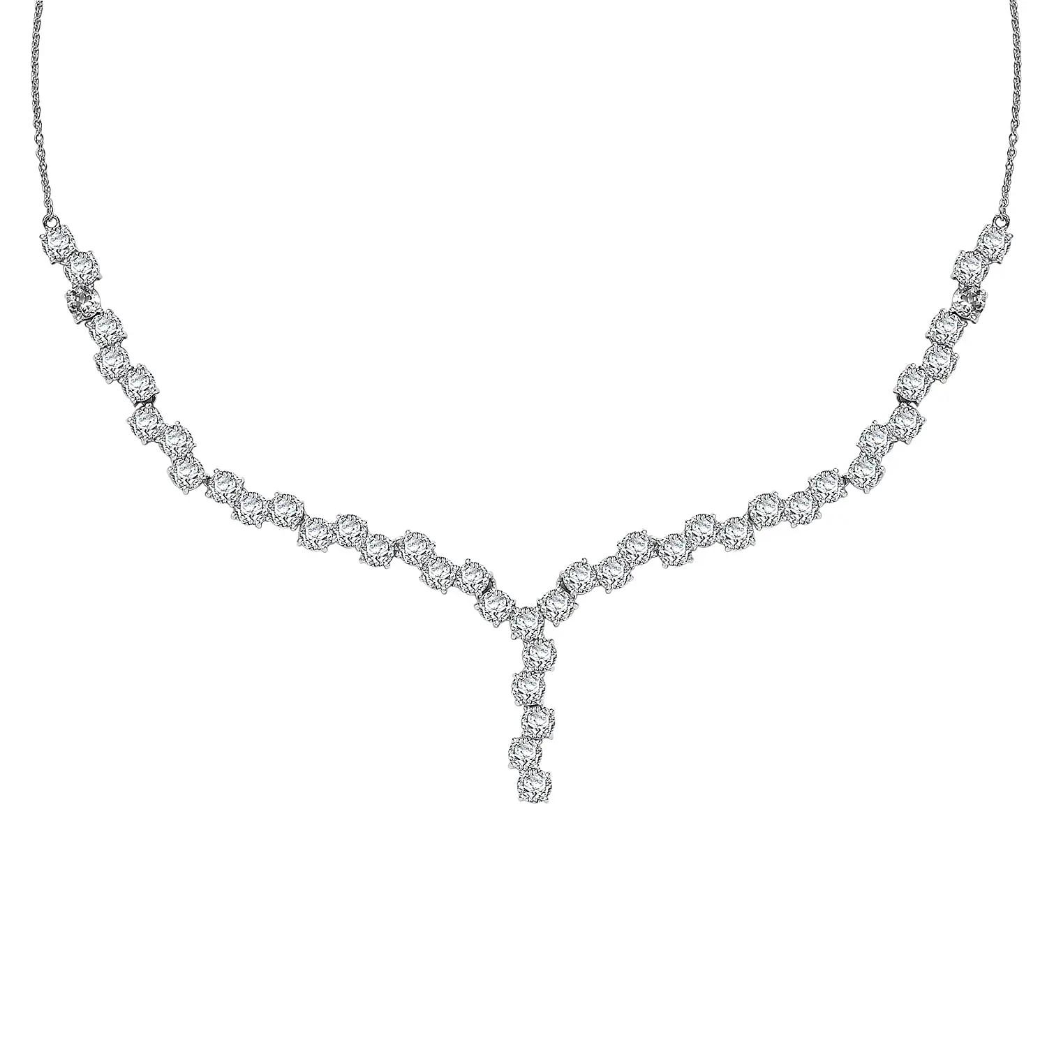 D'Joy White Topaz 27.60 ctw Necklace in Rhodium Over Sterling Silver 18-20 Inches