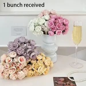 27 Head Tea Rose Peony Artificial Flowers, Outdoor Wedding Decoration Props, High-End Table Arrangement, Handheld Bouquet, Living Room Decor