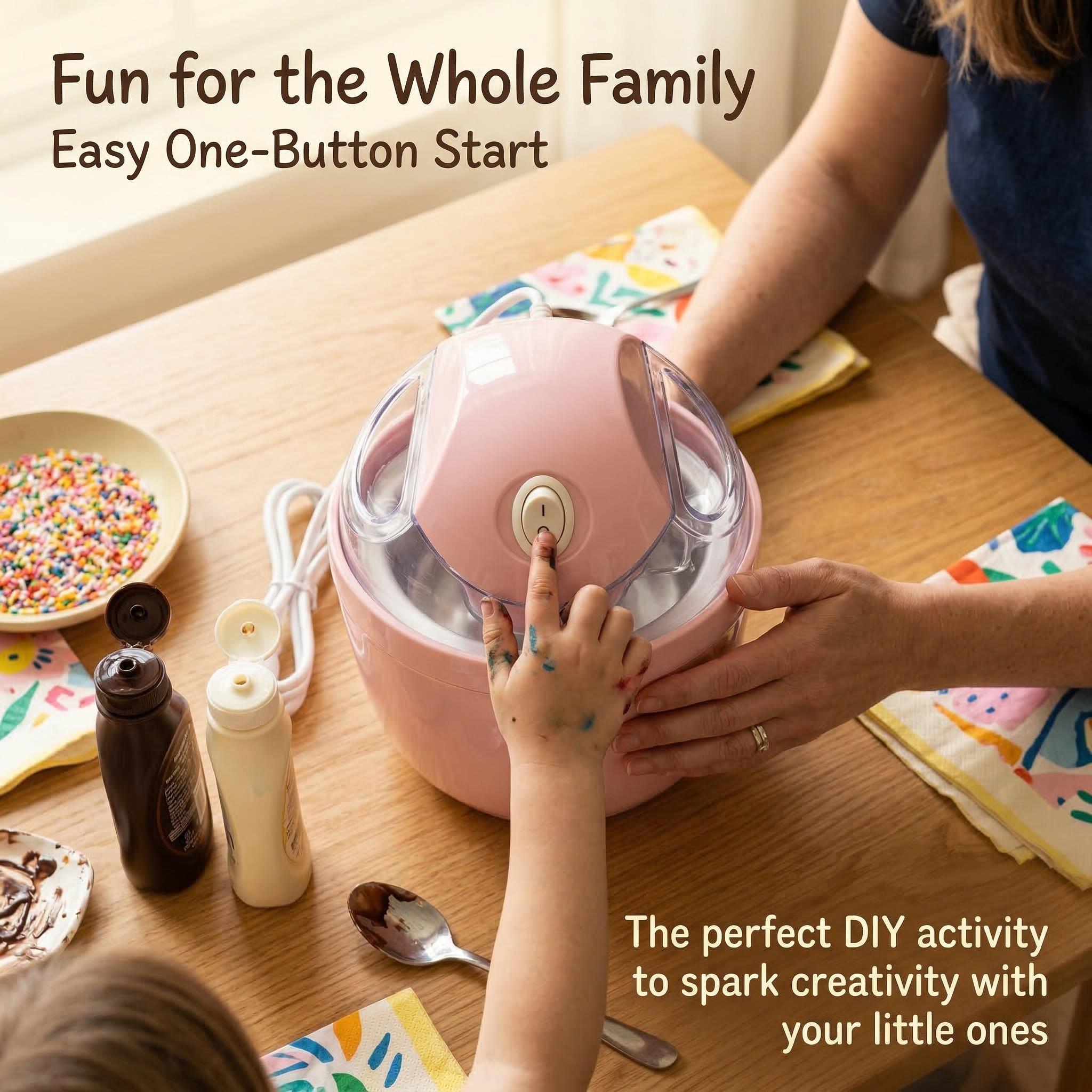 Make Ice Cream in 15 Minutes! Compact Electric Ice Cream Maker with Auto Stir, Easy DIY Healthy Frozen Treats at Home, Perfect for Summer Desserts & Family Fun