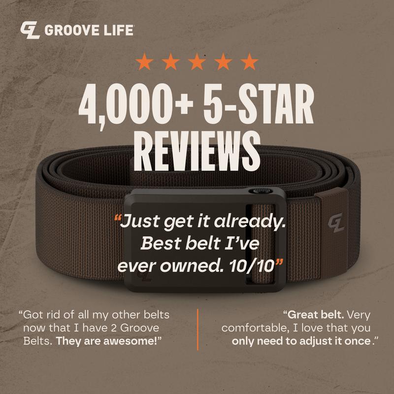 Groove Life Groove Belt Ultra - Trek | Comfortable, Lightweight, Durable, Adjustable Stretch Belt for Men, Magnetic Curved Polymer Buckle, Machine Washable, Limited Lifetime Warranty