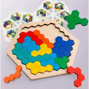 Wooden Hexagon Puzzle Game for Kids & Adults - STEM Montessori Tangram Brain Teaser, Geometry Logic IQ Toy with Pattern Blocks, Educational Gift for Ages 5+ (72 Pieces)