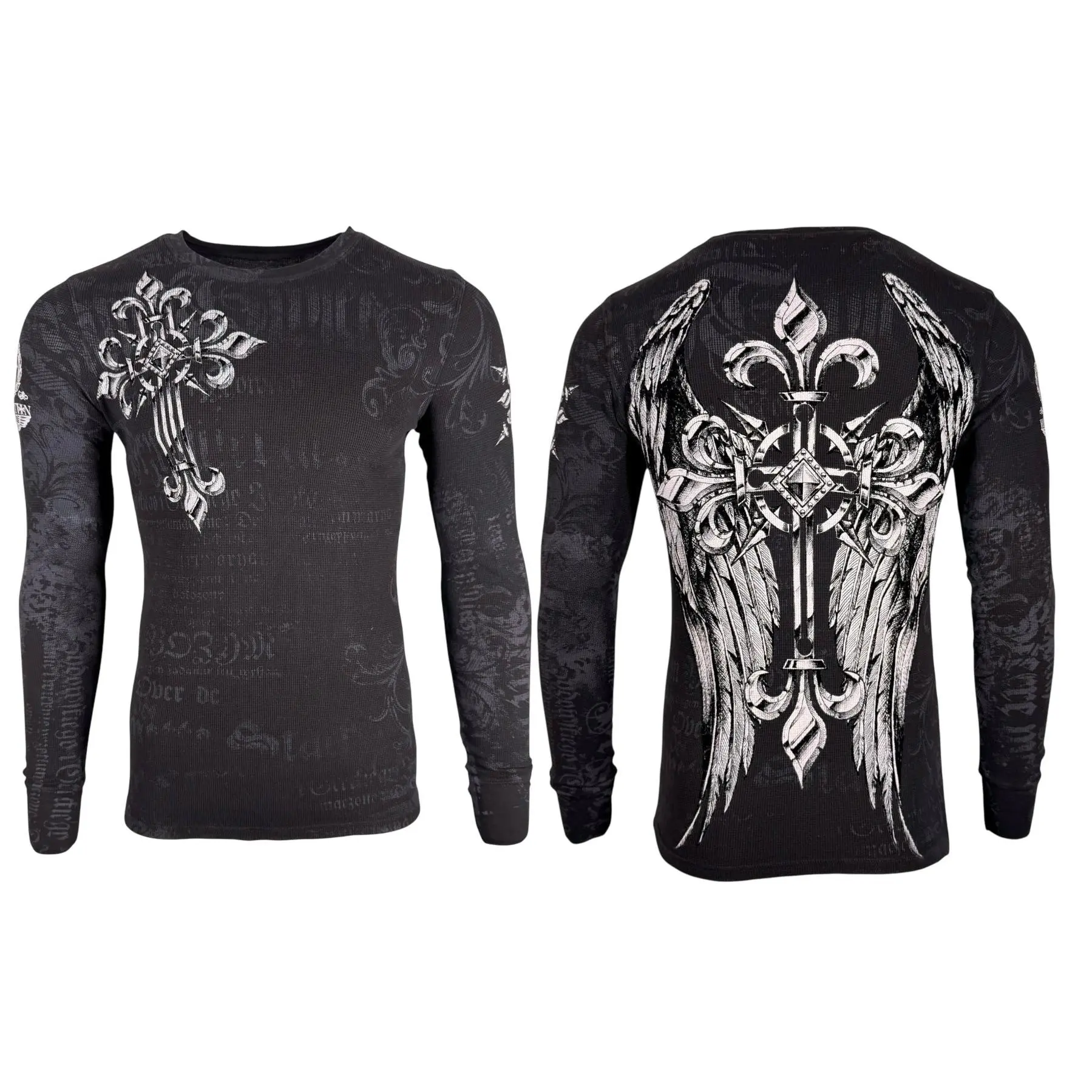 Archaic by Affliction Men's Hercules Graphic Cotton Thermal Shirt - Menswear Clothing, 100% Cotton Long Sleeve Round Neck Crew Pullover Top