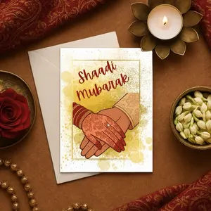 Minaret Collections Islamic Wedding Card, “Shaadi Mubarak” 5x7 Folded Greeting Card with Dua Inside for Muslim Newlywed Couples, Includes Envelope