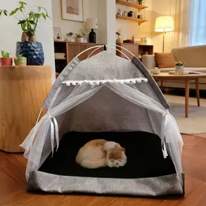 Pet Tent Bed Removable Cat Sofa Basket Canvas Semi-enclosed Cat House Dog Cave Hut Cat Sleeping Bed for Room Decor Pet Supplies
