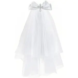 2026 1pcs Girls First Communion Veil Headwear Hair Accessory White Bow Cross Veil for Girls First Communion Dress Up Decoration gift for girls