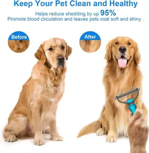 Pet Grooming Brush-Double Sided Hurtless Shedding and Dematting Undercoat Rake Comb for Dogs and Cats, No More Nasty Shedding or Flying Hair removal