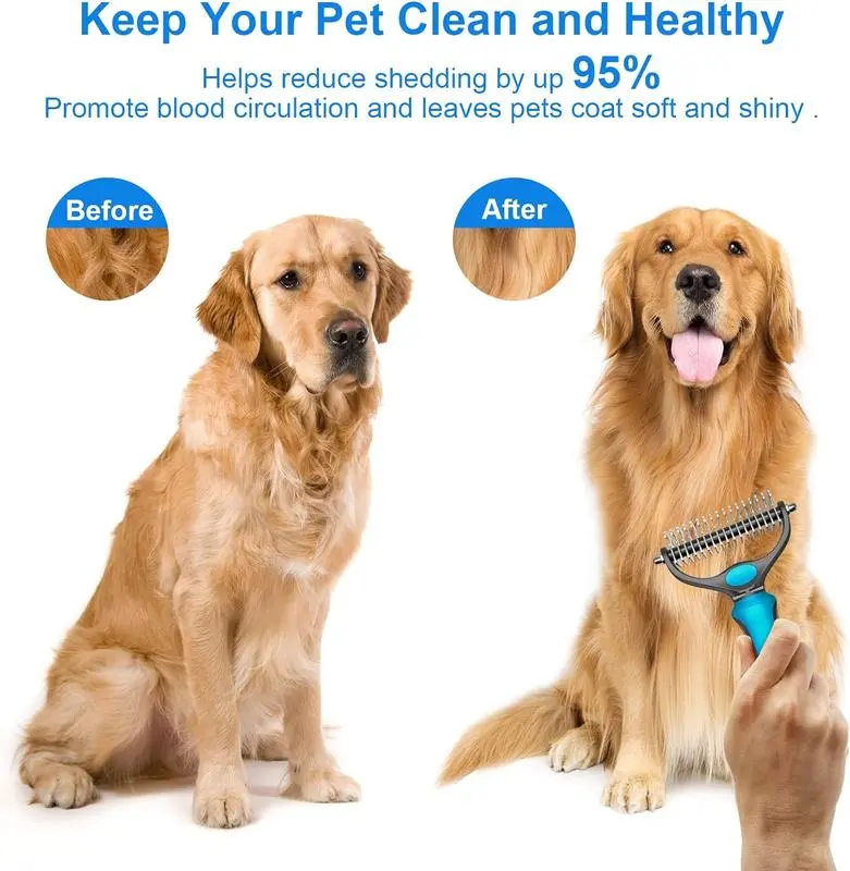 Double-Sided Deshedding Grooming Brush for Dogs - Hurtless Undercoat Rake Comb, Deshedding Tool, Fur Grooming Brush for Dematting and Flying Hair Removal