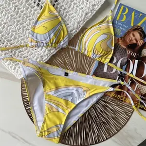 Luxury Design Women's Sexy Small Chest Push-up Kini Set Swimsuit Brand Beach Swimsuit Print Belly-covering Slimming Swimsuit