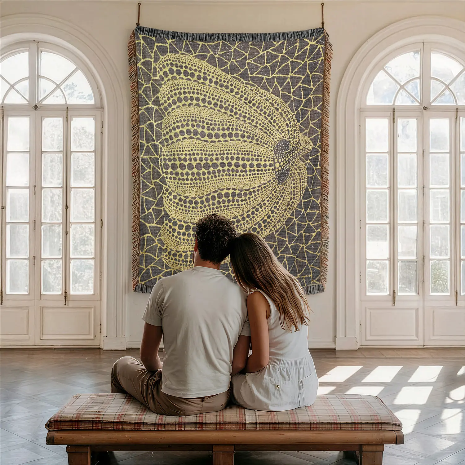 Polkadot Pumpkin Pattern Home Decor Yarn Woven Wall Art Tapestry for Bedroom Dorm Living Room- with Fringe Tassels Not Printed - Multipurpose Design Soft Boho H Chair Couch Bed Cover Throw Towel Slipcover Travel Garden Outdoor Camping Picnic Beach
