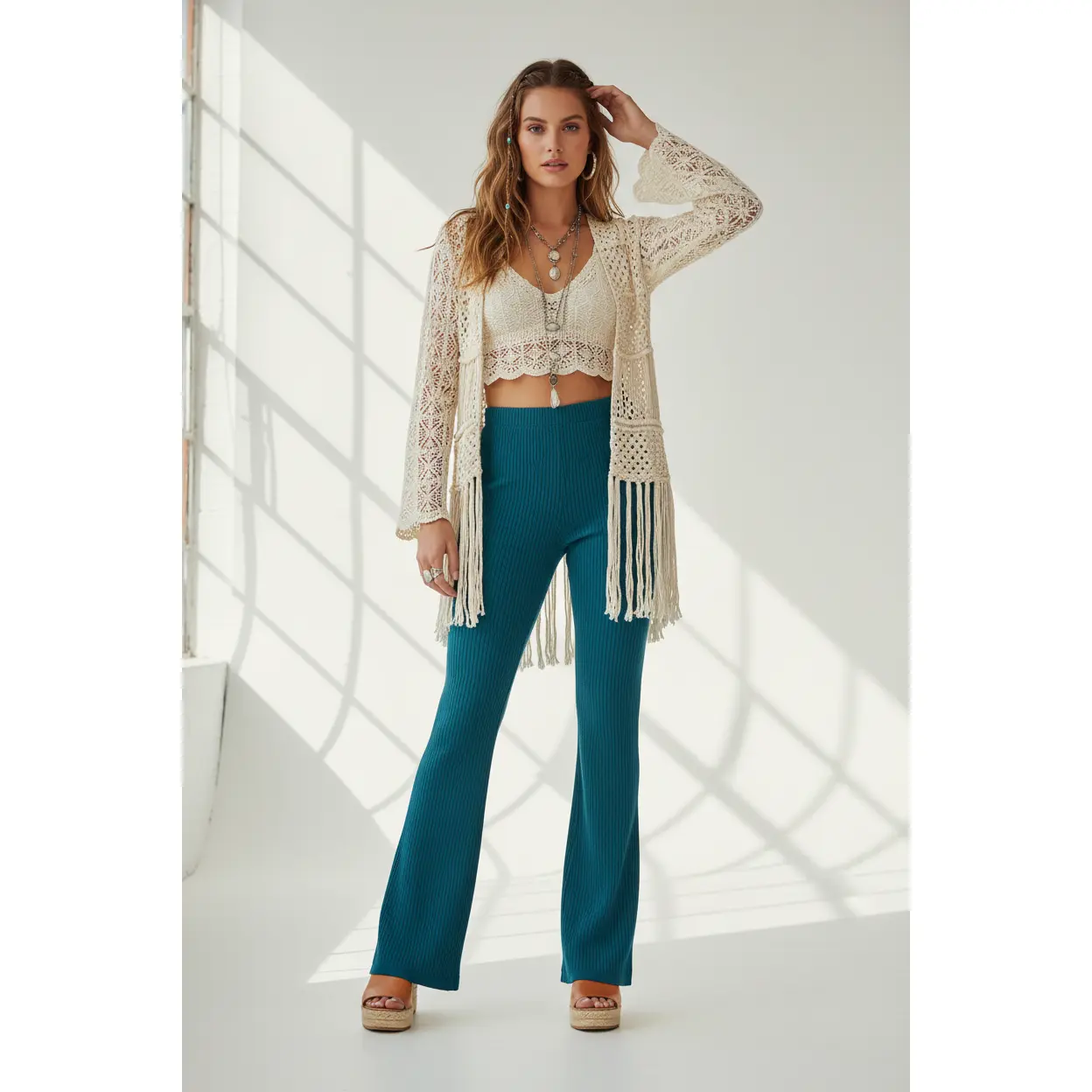LuLaRoe Women's Kylie Flare Pants in Stretch Spandex Corduroy, Elegant Pull On Style for Everyday Wear, Pairs with Oversized Tops - Deep Lagoon Teal