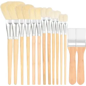 14 Pcs Assorted Size Mop Paint Brushes with Wooden Handle Blending Artist Brushes for Acrylic Watercolor Oil Painting Face Body Art
