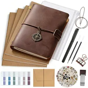 Leather Journal Refillable Notebook Travel Journal Notebook Travel Diary  Passport Travelers Journal with ih 3 Notebook Inserts Pen Holder, Binder Clip for Men and Women Inserts Pen Holder, Binder Clip for Men and Women