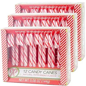 Candy Cane Peppermint Flavored | 12 Pieces in Each Box - Net 5.08 Oz Pack of 3 - 36 Total Count | Individually Wrapped (Peppermint)