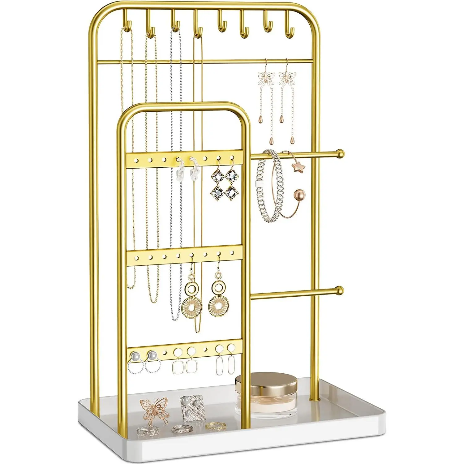 Jewelry Holder Stand: Jewelry Display for Necklace, Bracelet, Earring, Ring, White & Gold