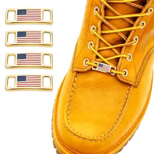 Flags Shoes Laces Clips, USA Flags Shoes Boot Lace Keeper, American Shoelace Charms, Shoe Lace Charm Boot Charm, Shoe Laces Kit, Shoe Lace Tag for Workers Men Women Boots Sneakers (4 Pack)