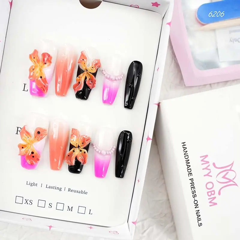 .DP.6206.Carved flower gradient wearable nails