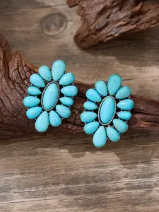 Vintage Western Turquoise Flower Earrings, Bohemian Cowboy Style, Women's Gift, Gift Ready, Retro Floral Jewelry, Unique Accessory, Vibrant