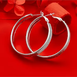 Large 37mm 925 Sterling Silver Plated Hoop Earrings for Women – Elegant Wedding & Anniversary Gift