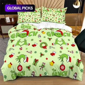Christmas Grinch Monster Comforter Set, Abstract Odd Art Style, Holiday Atmosphere, Kids or Young Adults Bedroom Decor Gift
