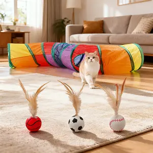 TUFFYUKI Collapsible Rainbow Cat Tunnel Complete Activity Set With Bonus Toys For Indoor Cats Enrichment Interactive Cat Toy accessory