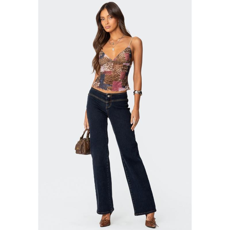 Mixed Animal Print Mesh Tank Top