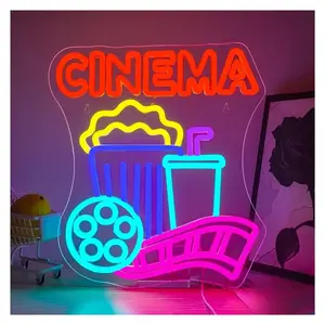 Sign Illuminated Cinema Neon Sign Popcorn Atmosphere Light For Cinema Movie Film Room Birthday Party Theater Wall Decor Signs Illuminated 32.5cmx36.5cm