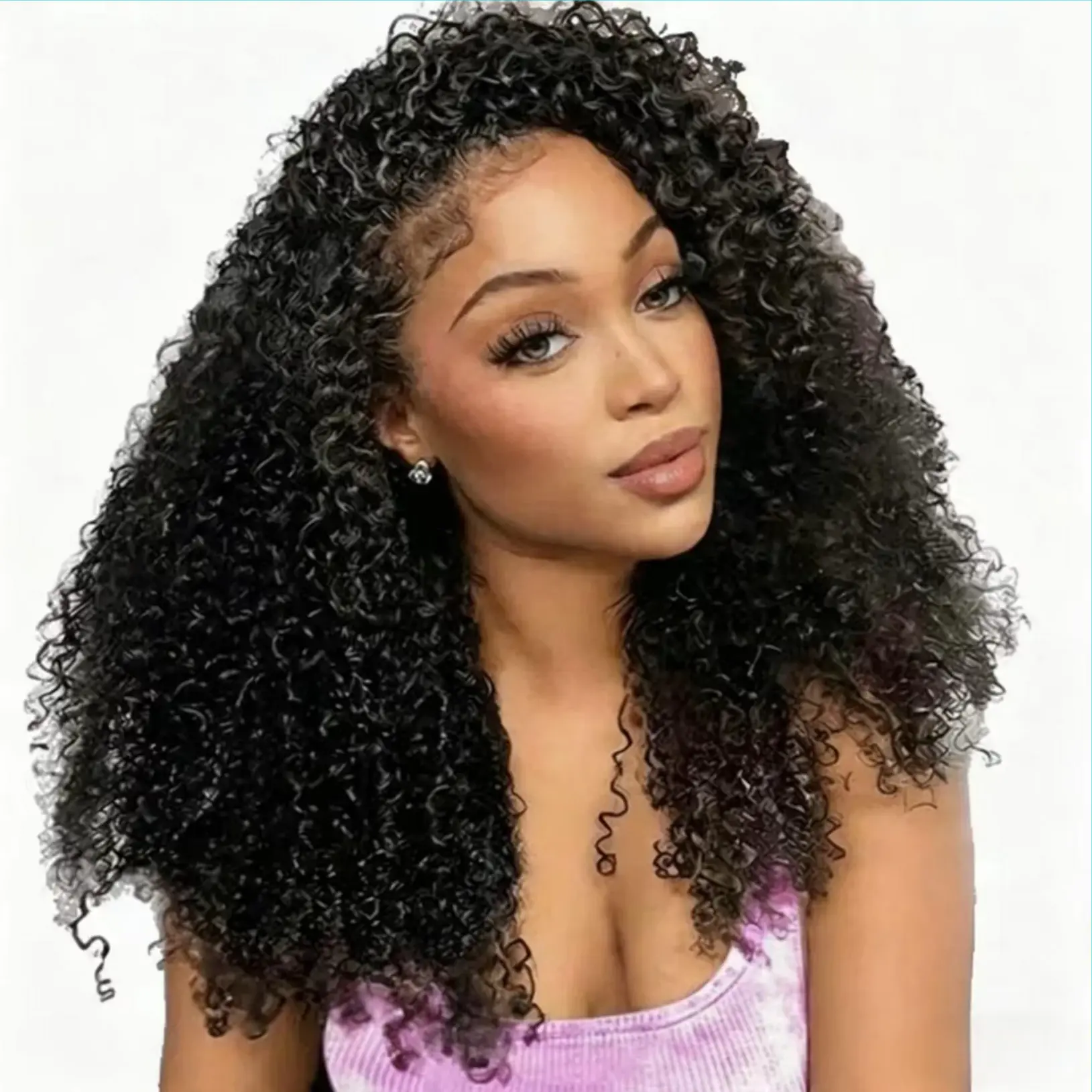 [3 In 1 Half Wig] Burmese Curly V Part Wigs Kinky Curly Wear Go Glueless Wigs Body Wave  Human Hair Wigs for Women Drawstring Seamless Flip Headband Wig Beginner Friendly