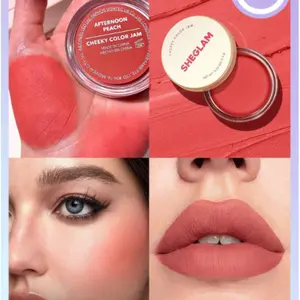 SHEGLAM Cheeky Color Jam-Scarlet Sunset 6 Shades Multi-Use Cream Blush Lip Cream Matte Highly Pigmented Natural Blush Powder Face Makeup