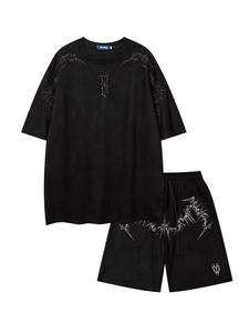 men's embroidery short sleeve tee & shorts two-piece set, casual fashion breathable t-shirt & shorts for daily outdoor wear, men's clothing for summer, men's 2 piece set