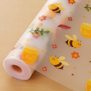 EVA Material Kitchen Shelf Liner, Non-Slip Waterproof Custom-Fit Modern Amber Liner with Decor Accent for Cabinets, Drawers