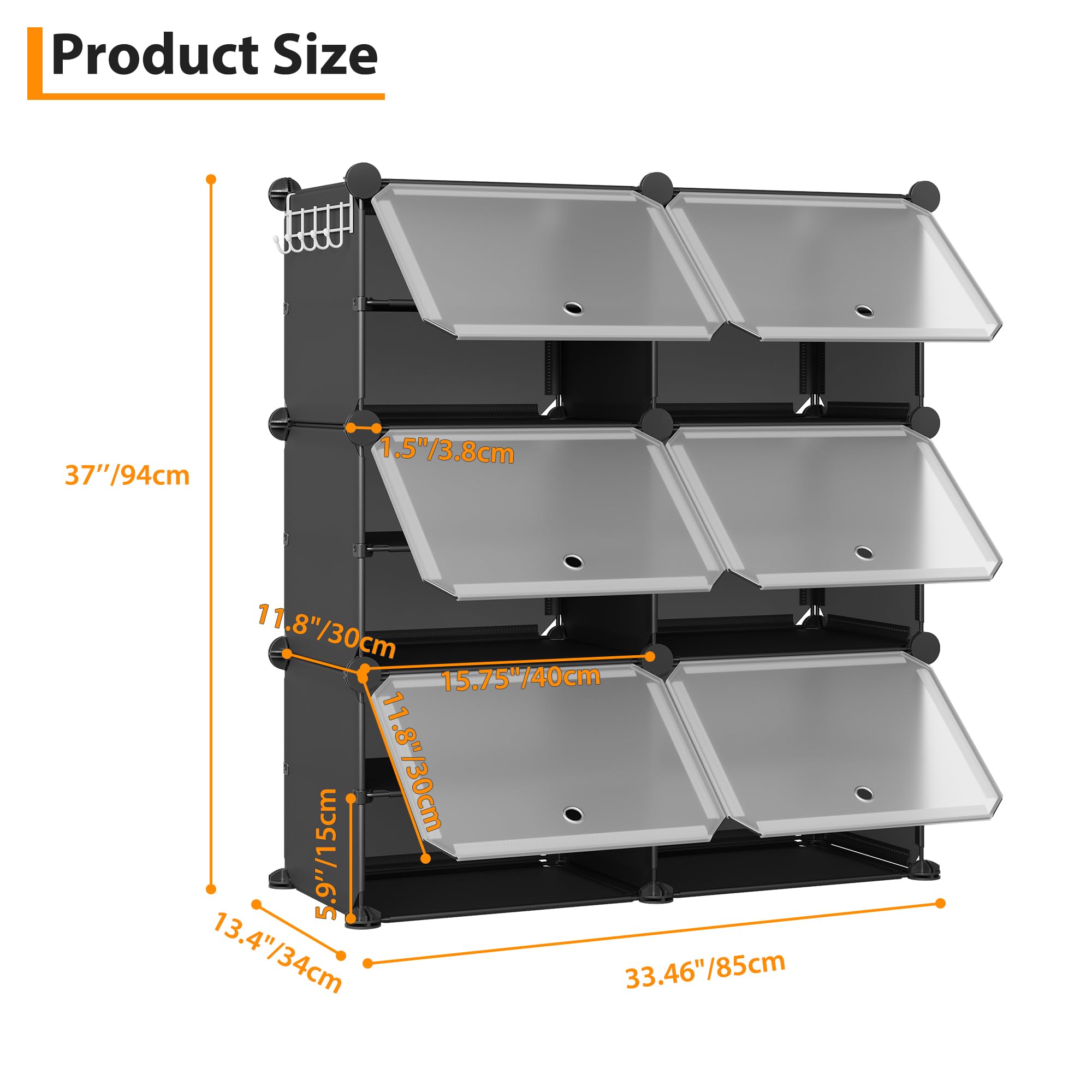 High-Quality 6-Cube Modular Shoe Storage Cabinet with Doors, Plastic Material, Easy DIY Assembly, Perfect for Entryway/Bedroom/Living Room
