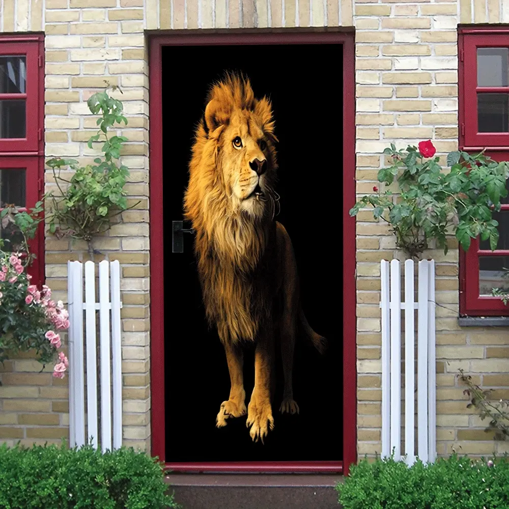 2pcs This lion wall sticker uses high-definition printing technology with a lifelike pattern, featuring a majestic lion with clearly visible mane details. The black background highlights the three-di