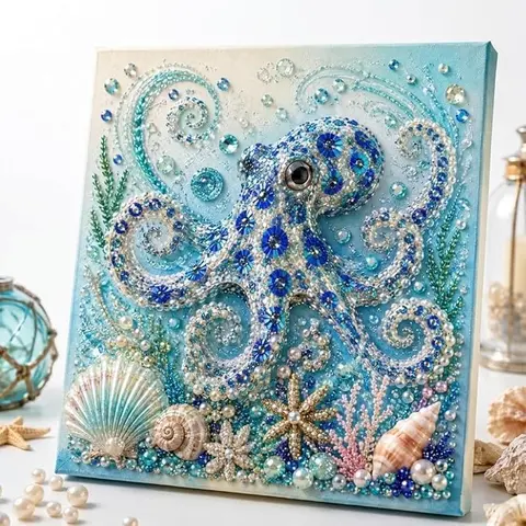 Unisex Nautical Diamond Painting Making Kit Ocean Theme Pearl Gem DIY Needlework Mosaic Handicraft, Sparkling Coastal Wall Decor for Adults