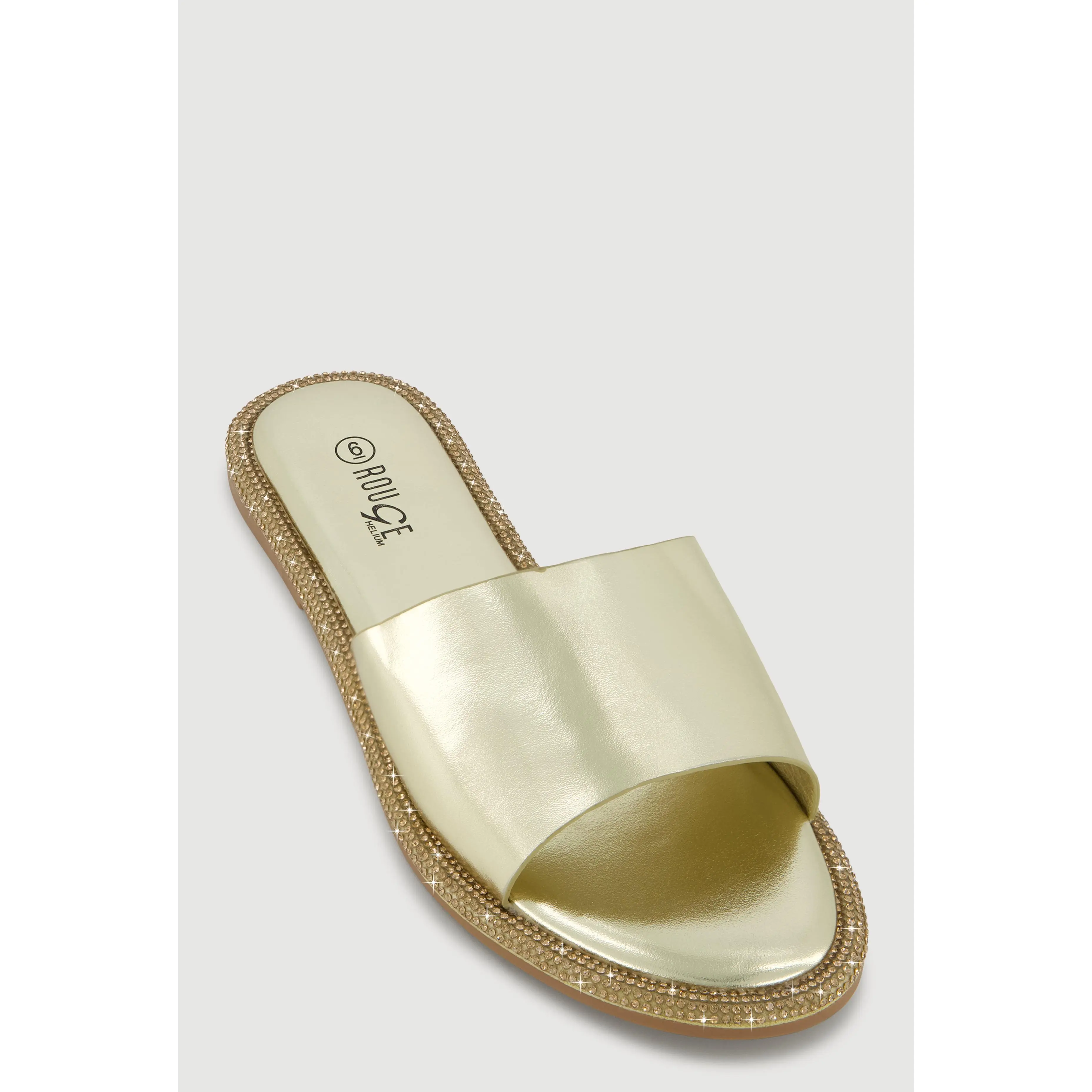 Rhinestone Trim Slide Open Toe Sandals