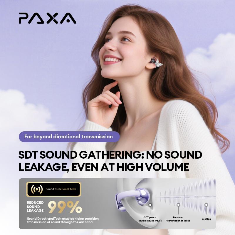 PAXA Clipbuds 7 Clip-on Design Wireless Headphones, Powerful Sound Effects for Music, Dustproof & Waterproof Sports Earbuds for Running, Workout, Audio