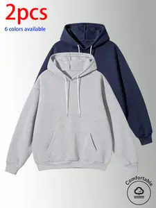 2-pack: men’s hooded sweatshirt, men’s sweatshirt. Loose fit that conceals curves and gives a slimmer look; drawstring kangaroo pockets offer practicality. Soft, comfortable, skin-friendly fabric; minimalist solid-color design; available in multiple color